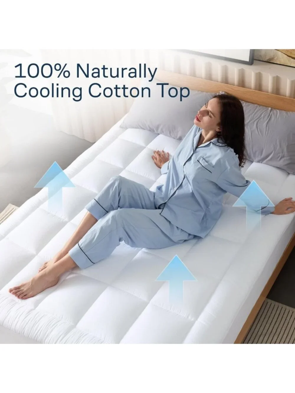 Cooling Mattress Topper - 100% Cotton, Queen Size, Breathable & Comfortable